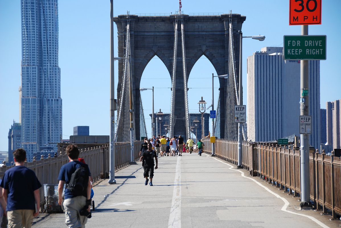 09 Walking Toward The First Cable Tower Crossing New York Brooklyn Bridge With Gehry New York